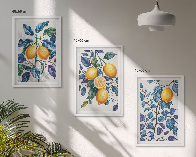 Set 3 slik v okvirju Modri ​​listi limonine veje