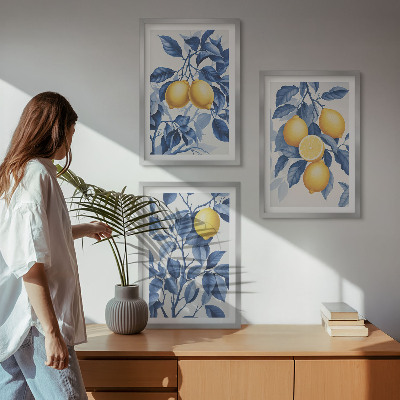 Triptih v okvirju Modri ​​listi limonine veje