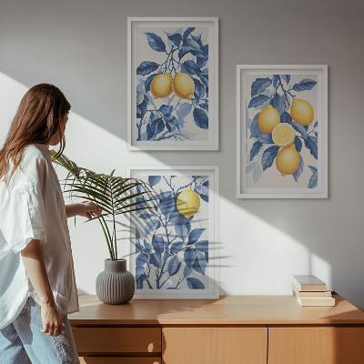 Triptih v okvirju Modri ​​listi limonine veje