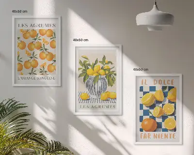 Retro rumeni agrumi triptih v okvirju