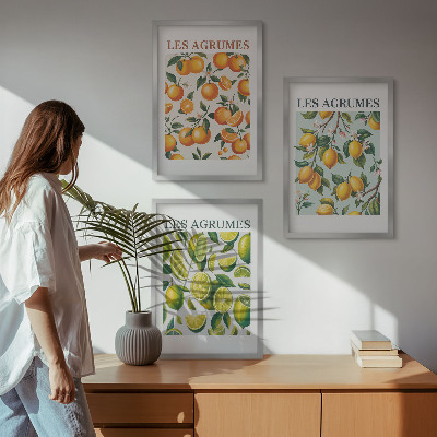 Večdelna slika v okvirju Sadni citrusni pastelni vzorci