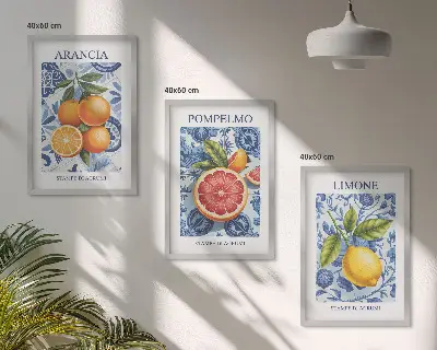 Triptih s starinskimi ilustracijami citrusov v okvirju