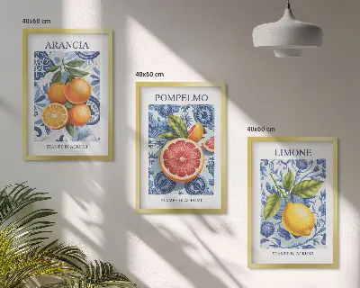Triptih s starinskimi ilustracijami citrusov v okvirju