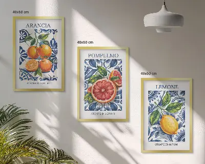 Večdelna slika v okvirju italijanski modni plakati s citrusi