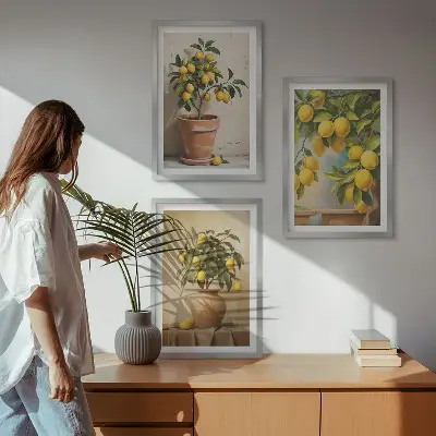 Slika Limonovci v loncu in vazi komplet 3 slik v okvirju