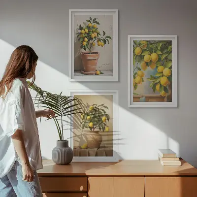 Slika Limonovci v loncu in vazi komplet 3 slik v okvirju