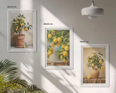 Slika Limonovci v loncu in vazi komplet 3 slik v okvirju