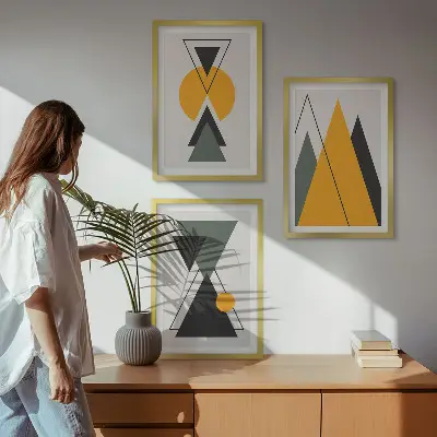 Abstraktne geometrijske oblike triptih v okvirju