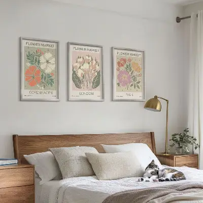 Večdelni okvirjeni sliki cvetlični motivi mest København London in Pariz