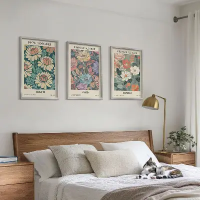 Komplet 3 slik v okvirjih cvetlični plakati z motivi Tokia, Pariza in Londona