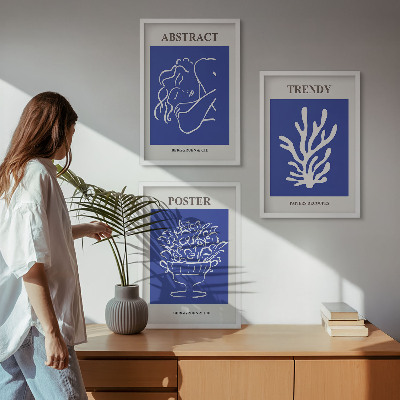 Set 3 slik v okvirju Elegantni modri plakati