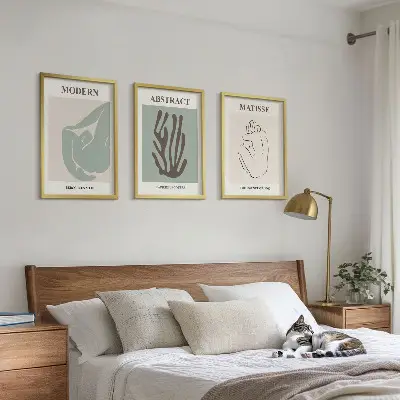 Matissejeve elegantne abstraktne slike triptih v okvirju