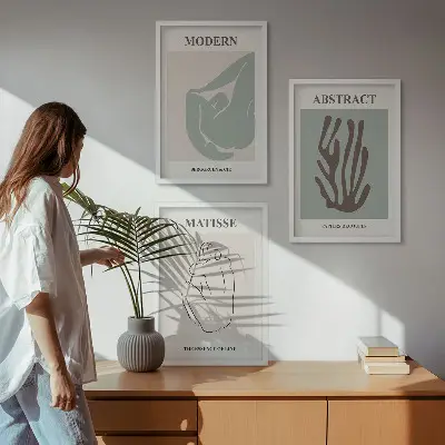 Matissejeve elegantne abstraktne slike triptih v okvirju