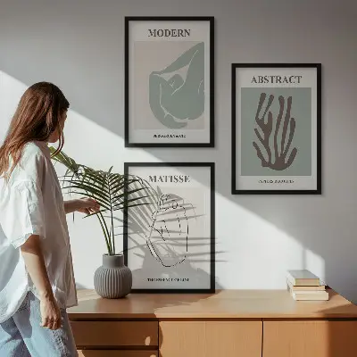 Matissejeve elegantne abstraktne slike triptih v okvirju