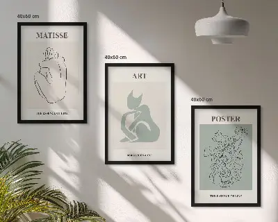 Matissejevi zeleno-bež plakati triptih v okvirju