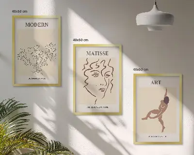 Večdelna slika v okvirju elegantna grafika cvetnih motivov