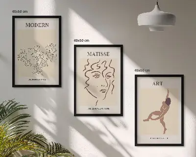 Večdelna slika v okvirju elegantna grafika cvetnih motivov