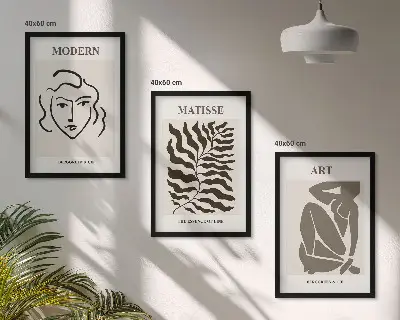 Triptih v okvirju elegantna grafika s črtami in liki