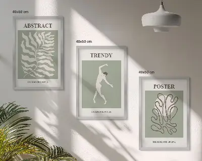 Komplet 3 slik v okvirju z motivom Matissejevih vzorcev zelenih rastlin