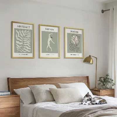 Komplet 3 slik v okvirju z motivom Matissejevih vzorcev zelenih rastlin