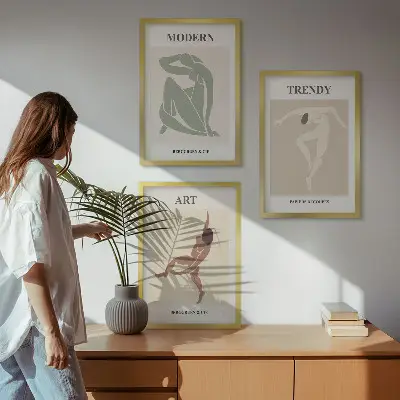 Set 3 slik v okvirju elegantni liki v minimalističnem slogu