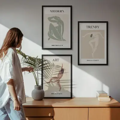 Set 3 slik v okvirju elegantni liki v minimalističnem slogu