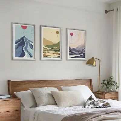 Pastelne gore v japonskem slogu komplet 3 slik v okvirju
