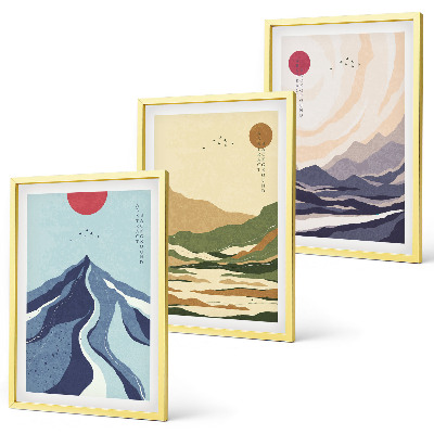Set 3 slik v okvirju Pastelne gore v japonskem slogu