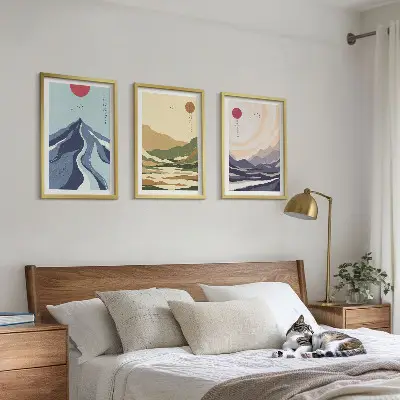 Pastelne gore v japonskem slogu komplet 3 slik v okvirju