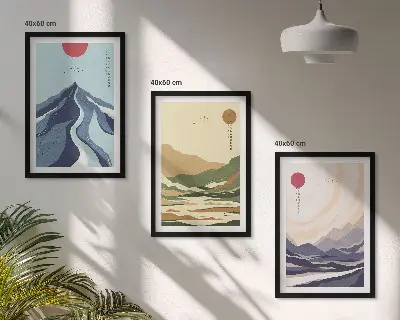 Pastelne gore v japonskem slogu komplet 3 slik v okvirju