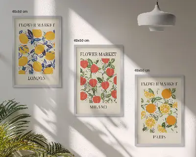Večdelna slika v okvirju cvetlični motivi v mestu