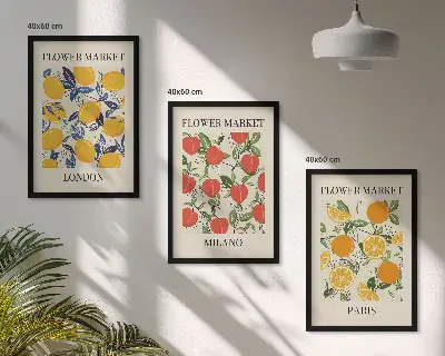 Večdelna slika v okvirju cvetlični motivi v mestu