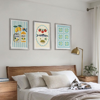 Set 3 slik v okvirju Ilustracije kuhinj v mediteranskem slogu