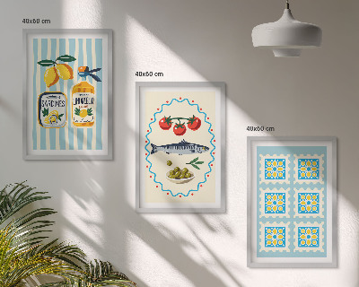 Set 3 slik v okvirju Ilustracije kuhinj v mediteranskem slogu