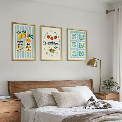 Set 3 slik v okvirju Ilustracije kuhinj v mediteranskem slogu