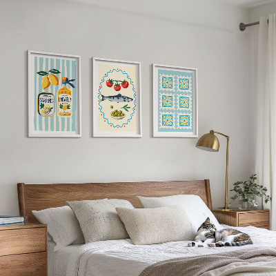 Set 3 slik v okvirju Ilustracije kuhinj v mediteranskem slogu