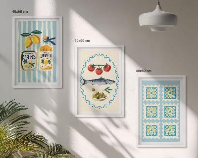 Set 3 slik v okvirju Ilustracije kuhinj v mediteranskem slogu