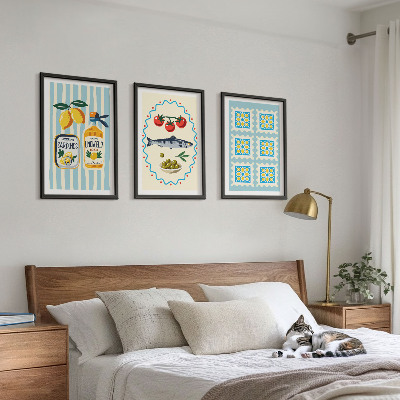 Set 3 slik v okvirju Ilustracije kuhinj v mediteranskem slogu