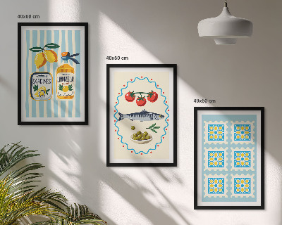 Set 3 slik v okvirju Ilustracije kuhinj v mediteranskem slogu