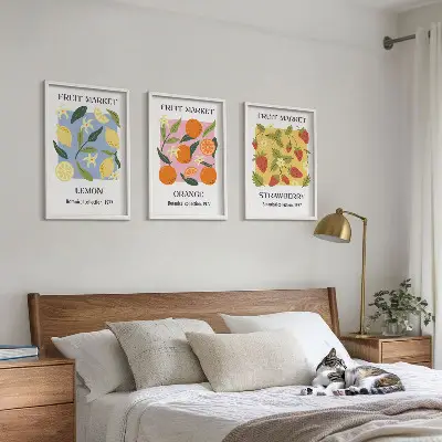 Sadni plakati limone in jagode triptih v okvirju
