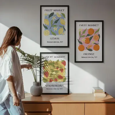 Sadni plakati limone in jagode triptih v okvirju