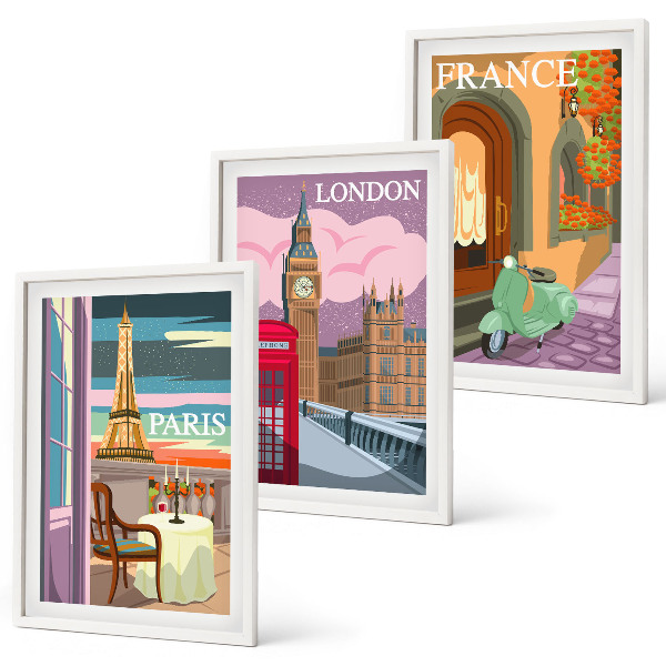 Večdelna slika v okvirju Pogledi Pariz London retro