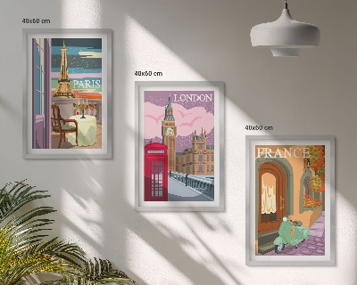 Večdelna slika v okvirju Pogledi Pariz London retro