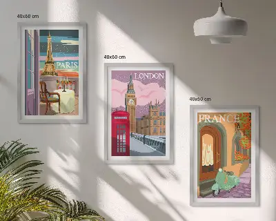 Večdelna slika v okvirju retro motivi Pariza in Londona
