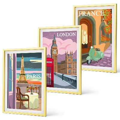 Večdelna slika v okvirju Pogledi Pariz London retro