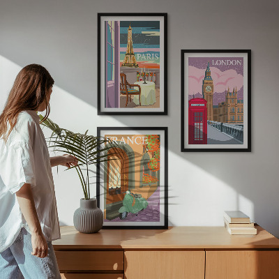 Večdelna slika v okvirju Pogledi Pariz London retro