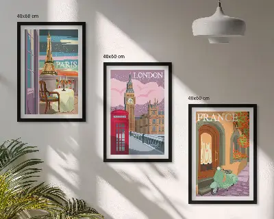 Večdelna slika v okvirju retro motivi Pariza in Londona