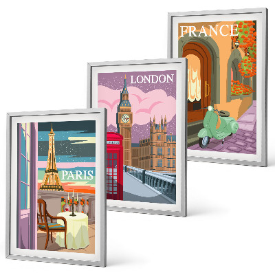 Večdelna slika v okvirju Pogledi Pariz London retro
