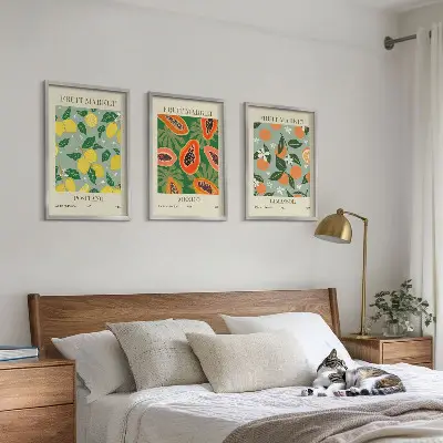 Večdelna slika v okvirju s sadnimi motivi limon in papaje