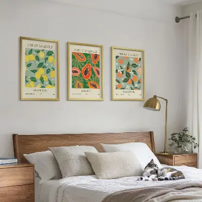 Večdelna slika v okvirju s sadnimi motivi limon in papaje
